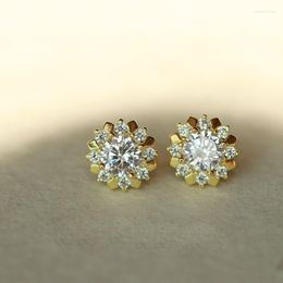 Stud Earrings Huitan Chic Flower Shaped Gold Colour For Women Dazzling CZ Stone Simple Stylish Female Trendy Jewellery