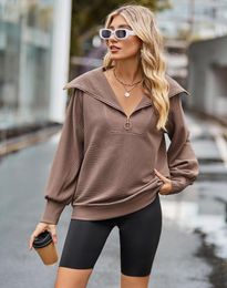 Women's Hoodies Autumn Sweatshirts Solid Colour Turn-down Collar Sexy V-Neck Sporty Y2K Korea Stylish Winter Female Outfits C5222