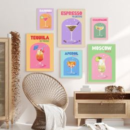 Paintings Lukisan kanvas Poster Nordik koktail warna warni lukisan seni cetak gambar minimalis dekorasi rumah dapur Bar Modern 230904