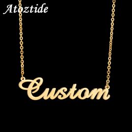 Pendant Necklaces Atoztide Customised Fashion Stainless Steel Name Necklace Personalised Letter Gold Colour Choker Necklace Pendant Nameplate Gift 230901