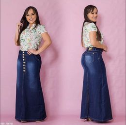 Skirts Denim Skirts Women Casual Front Button A-Line Long Jean Vintage Long Skirt Summer Flare Denim Skirts 230901