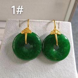 Dangle Earrings 1pcs/lot Natural Emerald Jade Ring Safety Clasp S925 Silver Gold-plated Ear Hooks Neoclassical National Style Simple