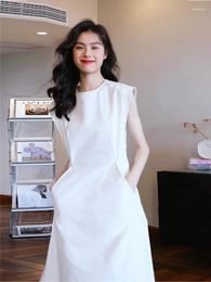 Women's T Shirts French Workplace Commuting Wear With Unique Design Showing A Slim Temperament And Minimalist Style. White Dress For Spring