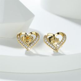 Stud Earrings Mother Day Baby Mom Love Heart For Women Gold Colour White Crystal Double Wedding Ear Studs Jewellery Gifts