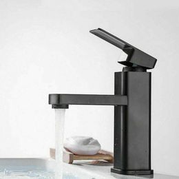Bathroom Sink Faucets Black Faucet Cold Water Mixer Tap Stainless Steel Paint Square Basin Single Hole Tapware Deck-mounted