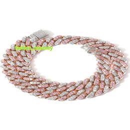 12mm Iced Pink cuban Choker Necklace Silver rose Gold Cuban Link With White Pink Diamonds Cubic Zirconia Jewellery 7inch24inch28056085800