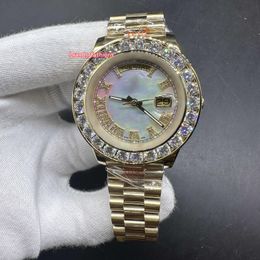 Men's Popular Business Watch Gold Stainless Steel Case Bigger Diamond Bezel White Shell Face Mechanical Men's Watches