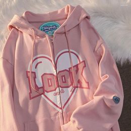 Women's Hoodies 2023 Y2K Zip Up Sweatshirts Autumn Goth Women Grunge Hooded Jacket Streetwear Long Sleeve Pullover Hiphop Pink Tops