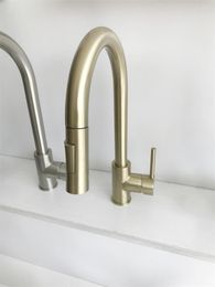 Kitchen Faucets Kaiping Youjia Bathroom Brushed Gold Brass Pulling Dish Pot Faucet Can Rotate Household Single Hole Cold And 4551