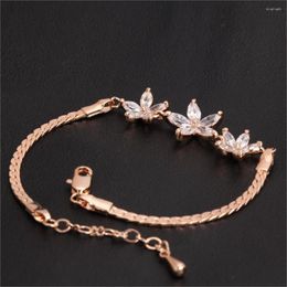 Charm Bracelets Unique Chic Clear Flower Rhinestone Chain & Bangles Rose Gold Color Jewelry For Women Crystal Sale H019M