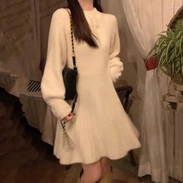 Casual Dresses Elegant Knit Dress Women 2023 Spring Kawaii Fairy Sweater Mini Female Office Sweet One Piece Korean Outerwear
