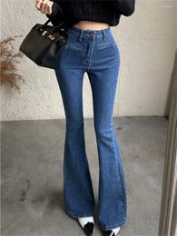 Women's Jeans Alien Kitty Blue Flare Pants Denim Women Split Slim-Fit Winter Chic Office Lady Mujer High Waist Stretch Casual