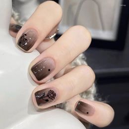False Nails 24Pcs Detachable Gradient Wearable Night Rose Wearing A Sweet And Cool Nail Stickers Dark Fake