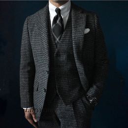 Men s Suits Blazers Jas Pria Abu abu Kasual Houndstooth Blazer Bisnis Pengantin Tuksedo 3 Set Jaket Perjamuan Celana Rompi Terno Masculino 230904