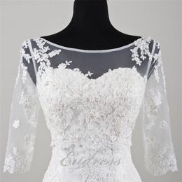 Elegant Sheer Bridal Lace Jacket Batesu Long Sleeves Appliques Wrap Sheath Bridal Bolero Custom Made High Quality Jacket For Weddi267b