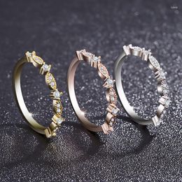 Cluster Rings Luxury Rose Gold Colour Cubic Zirconia Eternity Wedding Ring Evening Party Jewellery Three Colours Are Optional