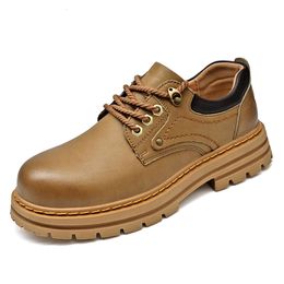 Genuine Leather Brushed Outdoor Casual Work Clothes Shoes Thick Soles Large Toe Shoes Leather Shoes Low Top Martins men Women Outdoor