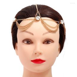 Hair Clips Bohemia Vintage Gold Colour Tassel Chain Rhinestone Crystal Jewellery For Women Bridal Wedding Head Band Crown Decoration