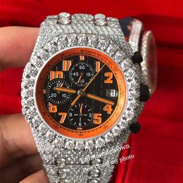 Ap Silver 2023 Moissanite Stones Watches Case Orange Dial Pass Test Mens Vvs Diamonds Watch Best Quality Automatic Eta Luxury Full Iced Out Chronograph Emmawatch