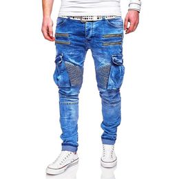 Mens Jeans New Style Casual Zipper and Multi Pocket Denim Trousers Men322C