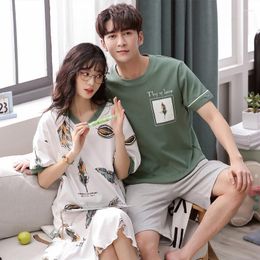 Men's Sleepwear 2023 Summer Couple Short Sleeve Cotton Print Pajama Sets For Men Korean Loose Women Night Dress Homewear Clothes