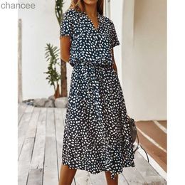 Basic Casual Dresses Women Polka Dot Print Dress Summer Short Sleeve Tunic Vintage Bohemian Dresses Female A-Line Loose Casual Beach Dress Vestidos LST230904