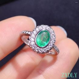 Cluster Rings 2023 Natural Emerald Wedding Ring For Woman 5X7mm Size 925 Silver Jewellery Daily Wear Gift
