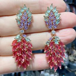 Dangle Earrings Plant Leaf For Women Luxury Jewellery Zircon