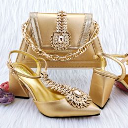 Dress Shoes QSGFC est INS Style Gold Color Elegant High Heels Nigeria Design African Ladies Shoes And Bag Set 230901