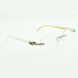 Moissanite Diamond الأزياء الفاخرة هواة النظارات 3524015 Natural White Buffalo Greass Glasses Lenses خالية من الشحن