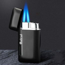 Metal Jet Metal No Gas Lighter Firepower Two Torch Lighter Visible No Gas Capacity For Cigar Pipe Powerful Windproof Gadgets For Man KP3D