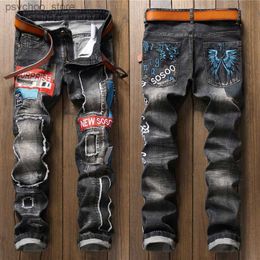 Women's Jeans Mens street fashion ripped scratched denim pants hole patched embroidery casual jeans luxury men pants jeans classic Grey pants Q230905