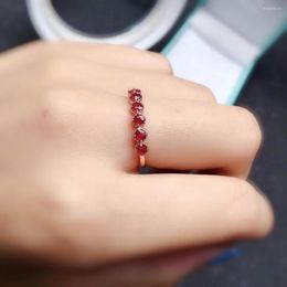 Cluster Rings Genuine Ruby Ring For Party 2.5mm 7 Pieces Natural Simple Silver 925 Jewelry