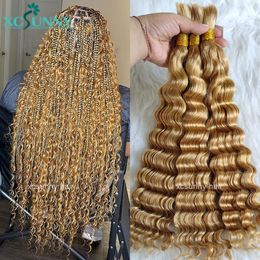 Lace Wigs Bulk Human Hair For Braiding Deep Wave Boho Braids Color 27 Double Drawn Burmese Curly Bulk Hair Bundles Wholesale 230901