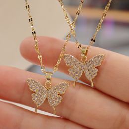 Shiny Butterfly Necklace Exquisite Golden Crystal Pendant Collar Chain Necklace Ladies Wedding Party Jewelry Gift Wholesale YMN002