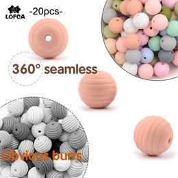 Teethers Toys LOFCA 20pcs Beehive Silicone Beads Spiral Baby Teething Round Food Grade 15mm DIY Threaded BPA Free 230901