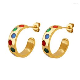 Stud Earrings 2023 French Metal Colorful Drop Oil C-type Hoop For Girls Waterproof Earring Accessories Christmas Gift
