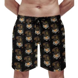 Men's Shorts Steampunk Tiger Gym Summer Mediaeval And Victorian Art Cute Beach Man Sportswear Quick Drying Printed Trunks
