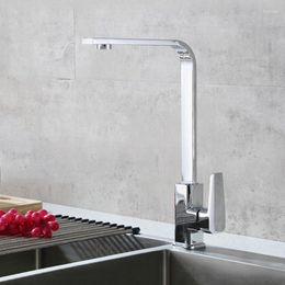 Kitchen Faucets 360 Degree Rotation Square Faucet Single Lever Hole Swivel Spout Zinc Alloy Sink Tap Cold Mixer Water