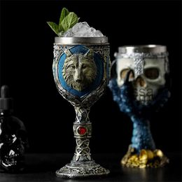 Wine Glasses Wolf Resin Stainless Steel Skull Goblet Retro Claw Wine Glass Gothic Cocktail Glasses Wolf Whiskey Cup Party Bar Drinkware x0904