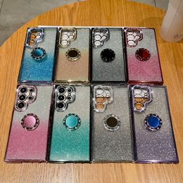 Luxury Bling Diamond Holder Cases For Iphone 15 Plus 14 Pro Max 13 12 11 X XR XS MAX 8 7 Gradient Glitter Sparkle Chromed Metal Finger Ring Stand Soft TPU Rhinestone Cover