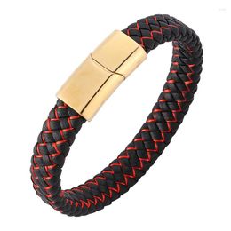 Charm Bracelets Casual Jewellery Men Black Leather Mixed Red Nylon Rope Braided Bracelet Golden Steel Magnetic Clasp Wristband Punk SP0222