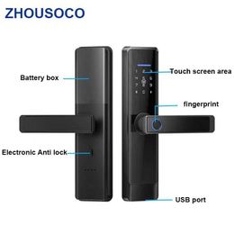 Door Locks 2022 New Mode L1 Smart Door Lock Wifi Tuya APP Fingerprint Digital Password Swiping Unlock Support 8 Language Voice HKD230903