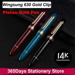 Fountain Pens Yongsheng 630 Fountain Pen 14K Gold Nib Wave Long Knife Nib Piston Gold Clip Resin Pen Stationery Business Writing Gifts HKD230904