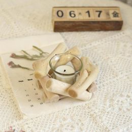 Candle Holders Handmade Wooden Holder With Glass Cup Farmhouse Home Decoration Altar Holiday Wedding