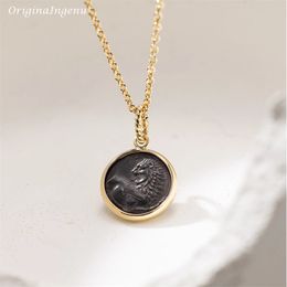 Pendant Necklaces 14K Gold Filled Greek Roman Lion Necklace Handmade Coin Necklace Dainty Vintage Goddess Pendant Tarnish Resistant Jewellery 230901