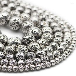 Beads 4/6/8/10/12MM Natural Lava Stone Antique Silvers Hematite Spacer Round Loose For Jewellery Making Bracelet Accessories