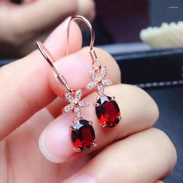 Dangle Earrings Original Design Red Crystal Faceted Oval Flower Creative Light Luxury Noble Charm Ladies Rose Gold Jewelry