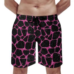Men's Shorts Board Pink And Black Giraffe Hawaii Swim Trunks Animal Print Male Quick Dry Running Surf Quality Large Size Beach