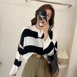 Women's Sweaters Pullover Sweater Female 2023 Autumn Korean Age Reducing Versatile Western Stripe Long Sleeve V-Neck Knit Women